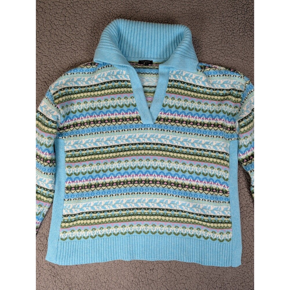 Talbots Fireside Fair Isle Johnny Collar Sweater M Petite Winter Preppy Casual